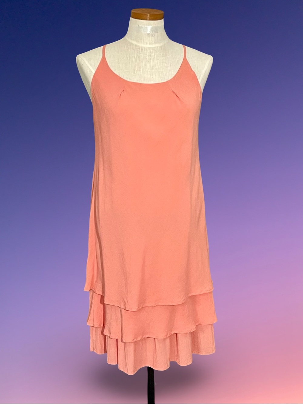 Garnet Hill Peach Tiered Ruffle Lined Sleeveless Pullover Slip Dress, Sz10